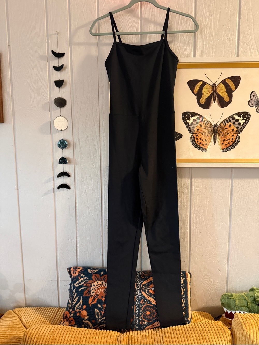 Girlfriend collective Black Women's Cami unitard Jumpsuit with Slim Straps